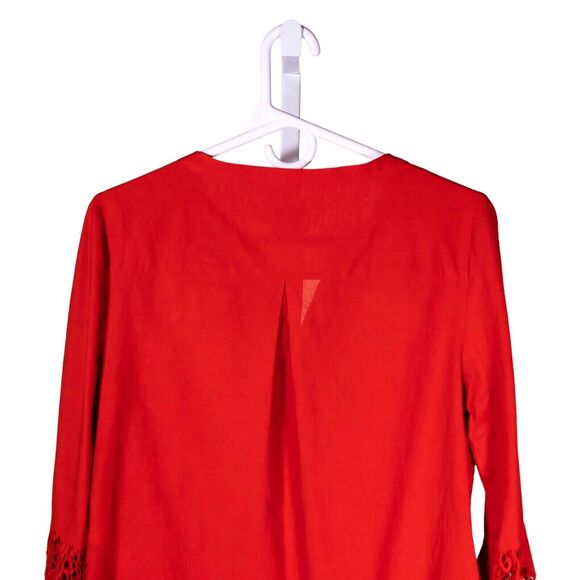 Chico's Women's Shirt Button Up Orange Lace Paisley Overlay Spring Top 0 US S/4 - Picture 7 of 9